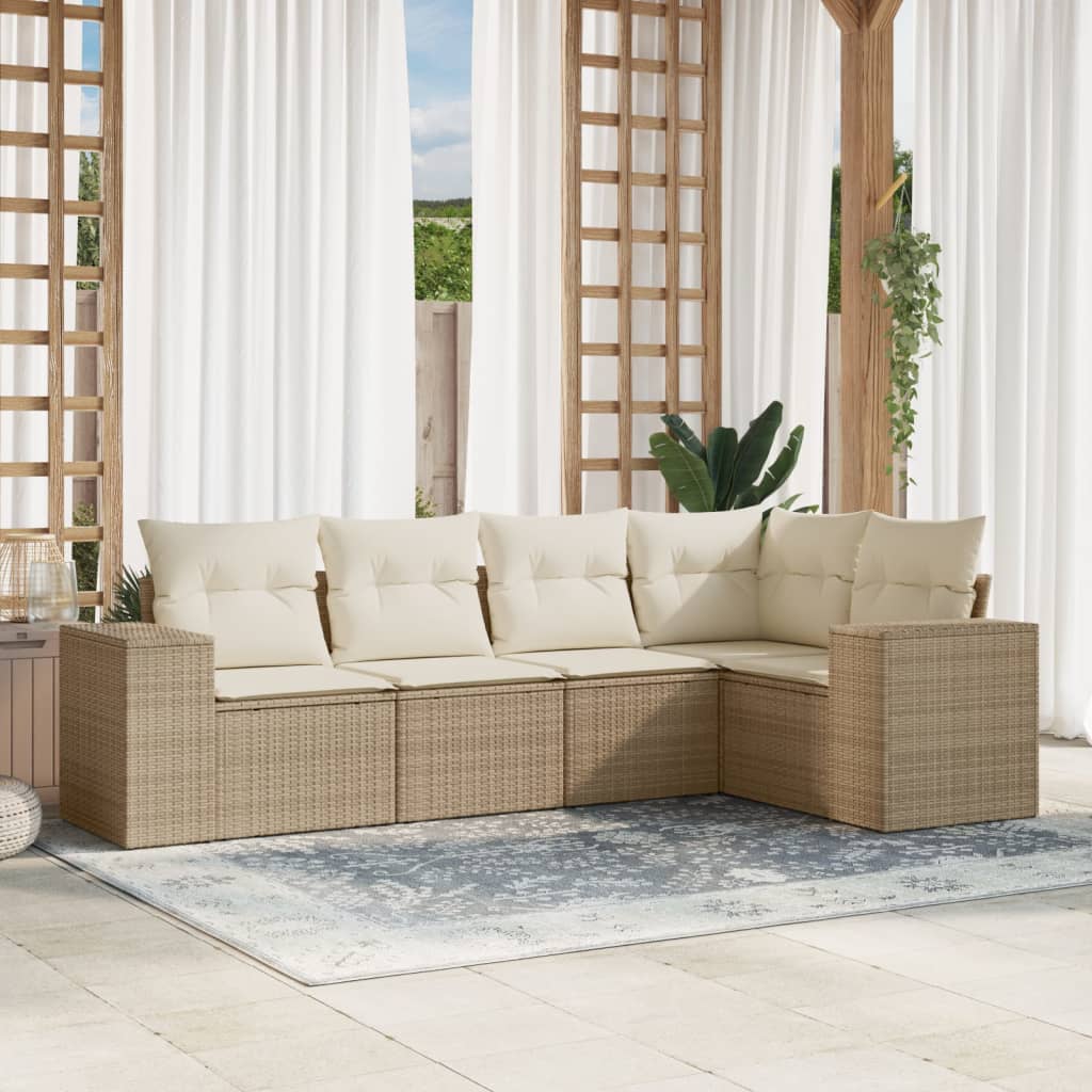 Set Divano Da Giardino 5 Pz Con Cuscini Beige In Polyrattan