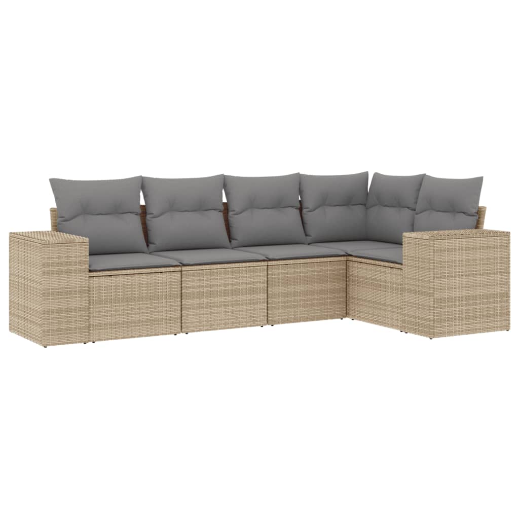 Set Divano Da Giardino 5 Pz Con Cuscini Beige In Polyrattan - Image 2