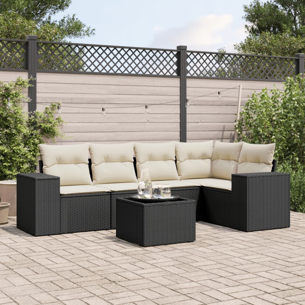 Set Divano Da Giardino 6 Pz Con Cuscini Nero In Polyrattan