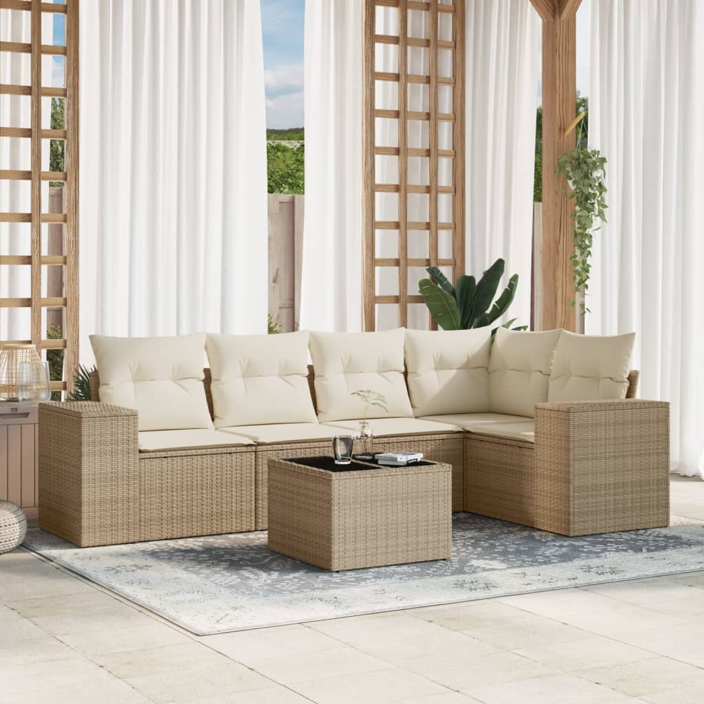 Set Divano Da Giardino 6 Pz Con Cuscini Beige In Polyrattan