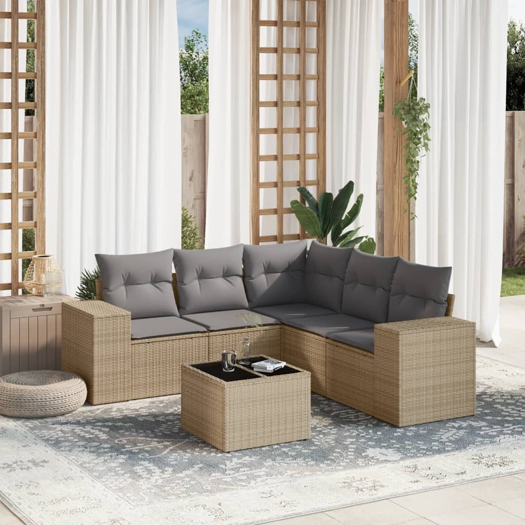 Set Divano Da Giardino 6 Pz Con Cuscini Beige In Polyrattan