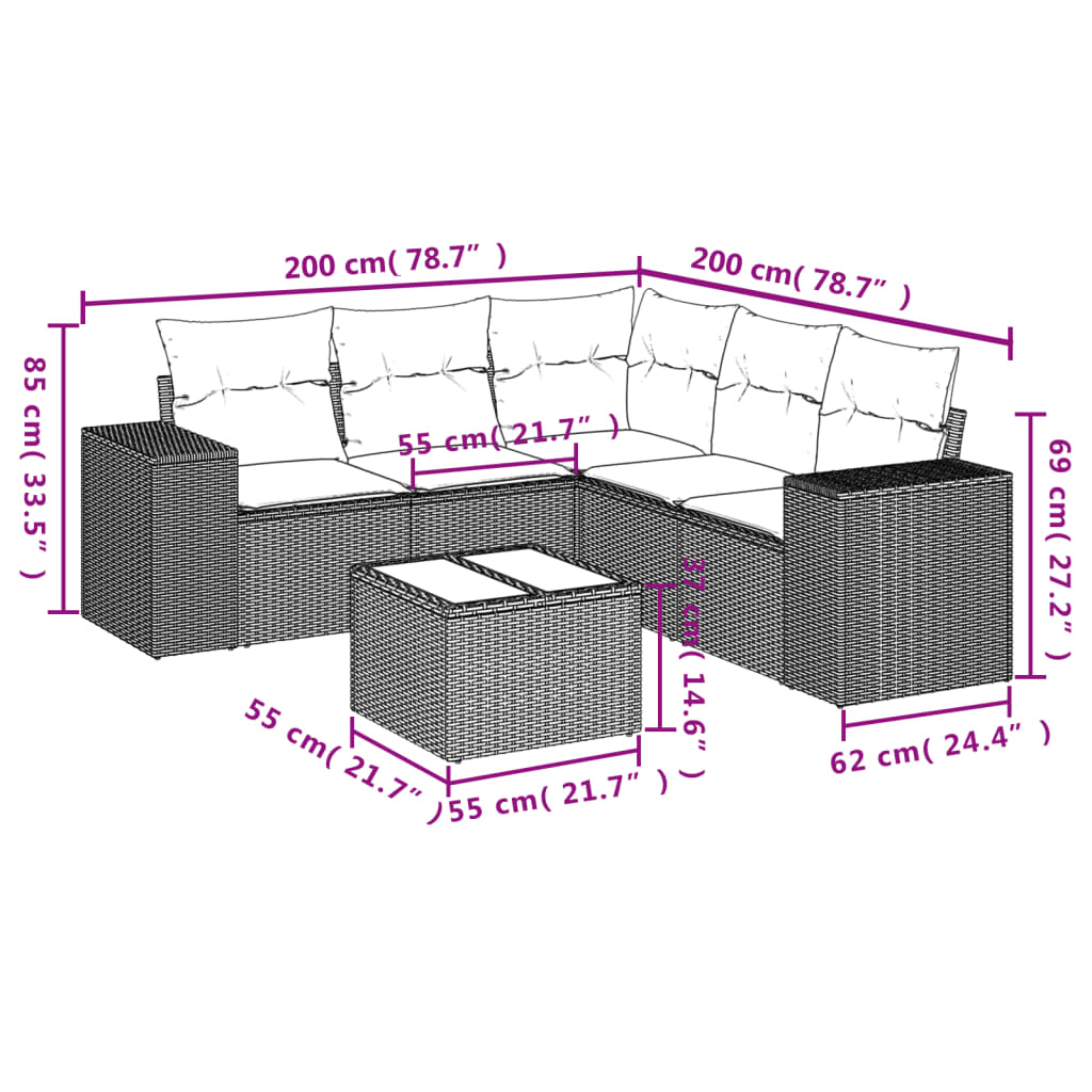 Set Divano Da Giardino 6pz Con Cuscini Grigio Chiaro Polyrattan - Image 3