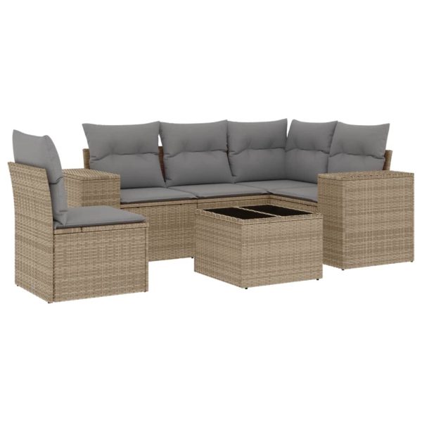 Set Divano Da Giardino 6 Pz Con Cuscini Beige In Polyrattan - Image 2
