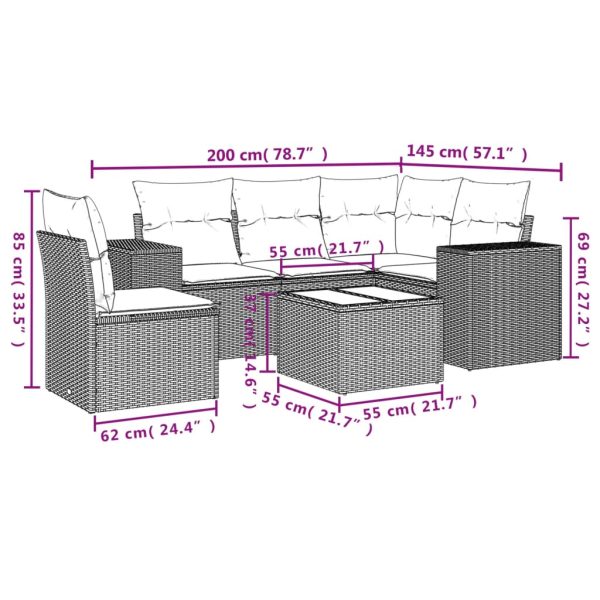 Set Divano Da Giardino 6 Pz Con Cuscini Beige In Polyrattan - Image 3