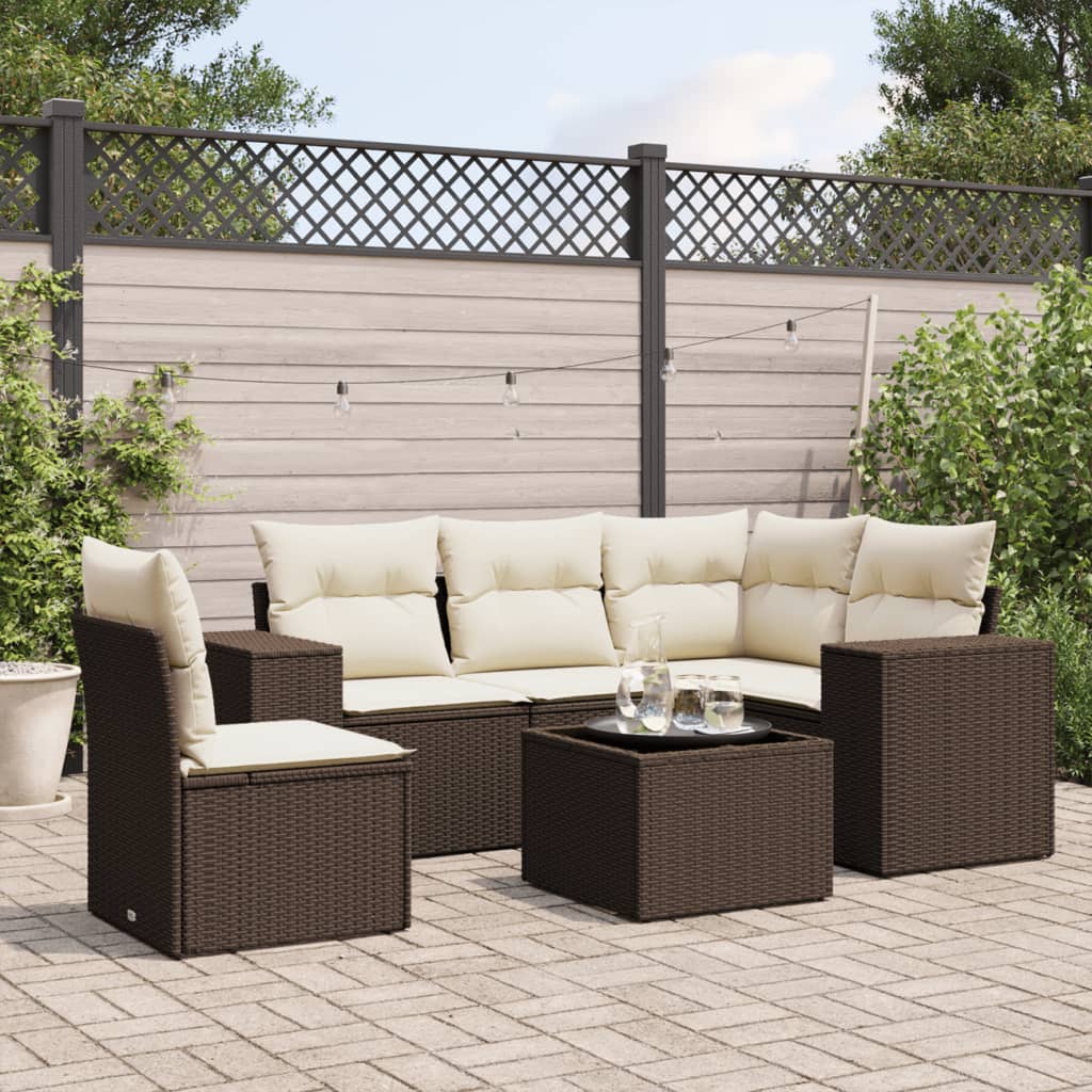 Set Divano Da Giardino 6 Pz Con Cuscini Marrone In Polyrattan