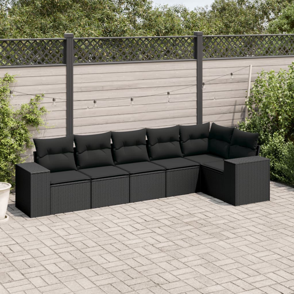 Set Divano Da Giardino 6 Pz Con Cuscini Nero In Polyrattan