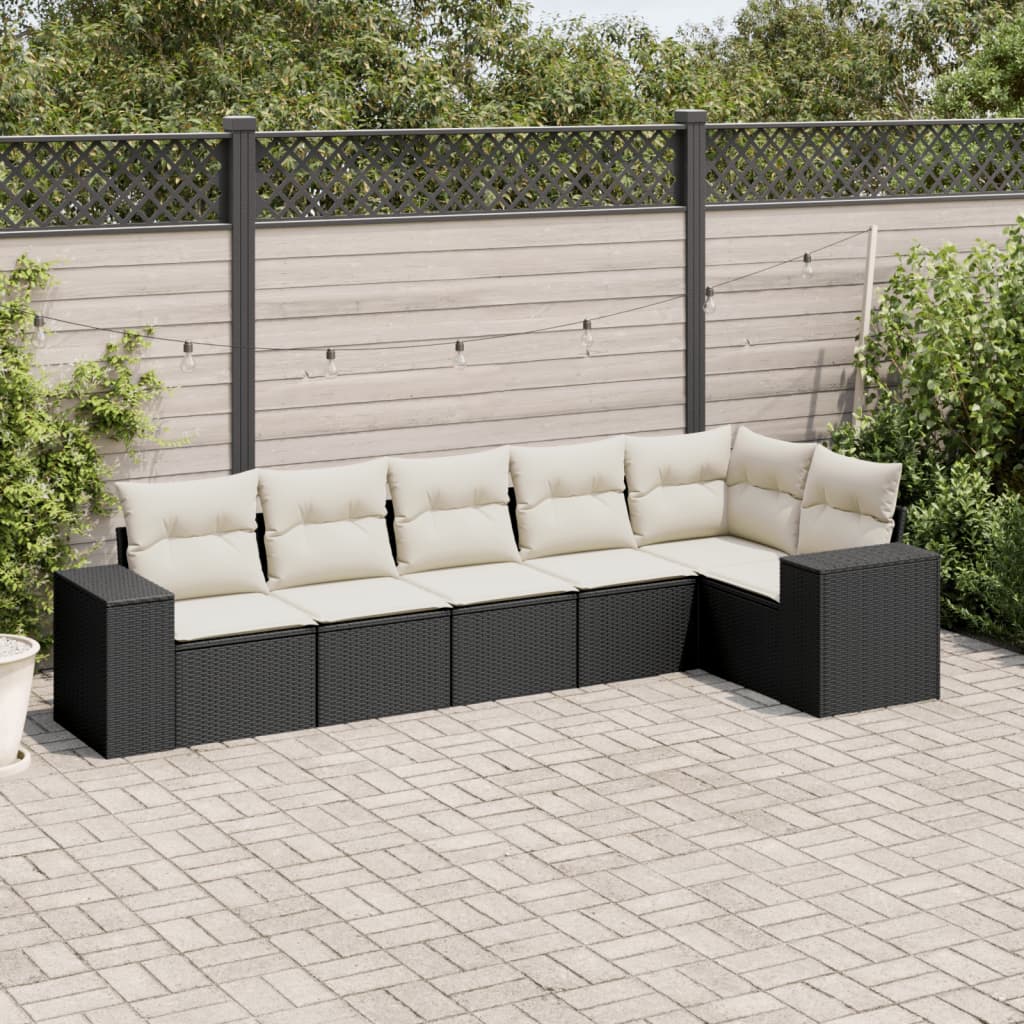 Set Divano Da Giardino 6 Pz Con Cuscini Nero In Polyrattan