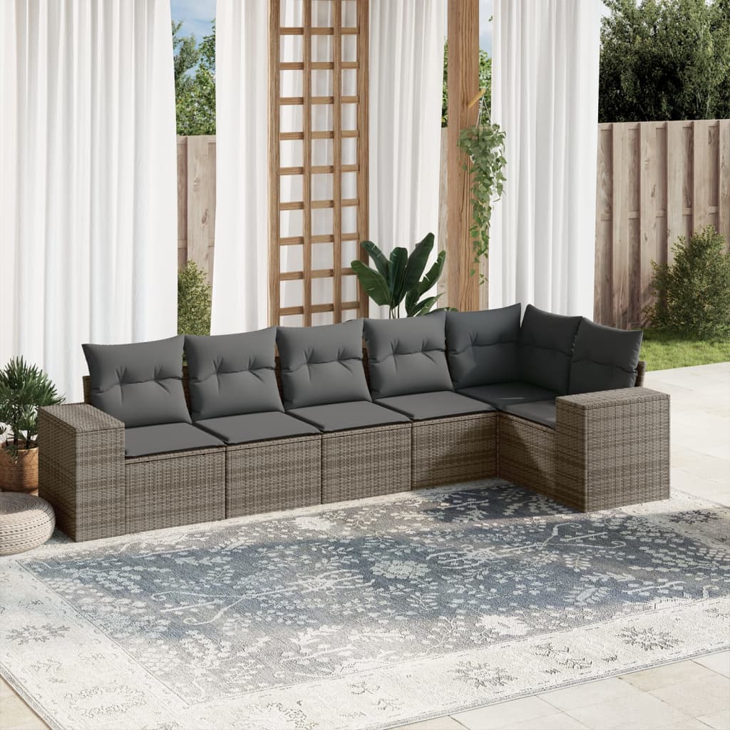 Set Divano Da Giardino 6 Pz Con Cuscini Grigio In Polyrattan
