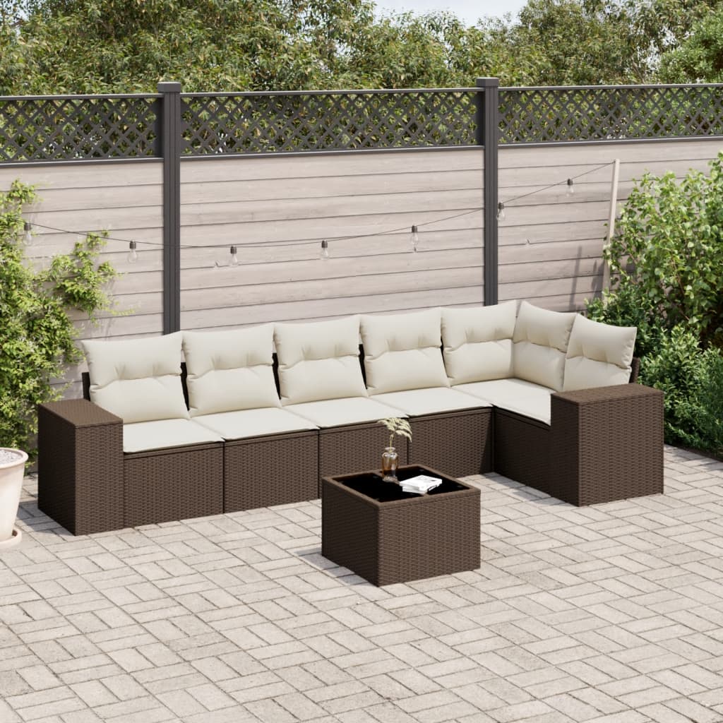 Set Divani Da Giardino 7 Pz Con Cuscini Marrone In Polyrattan