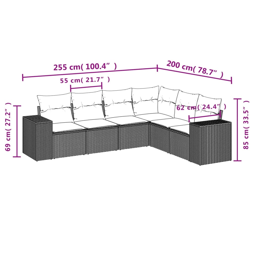 Set Divano Da Giardino 6 Pz Con Cuscini Nero In Polyrattan - Image 3