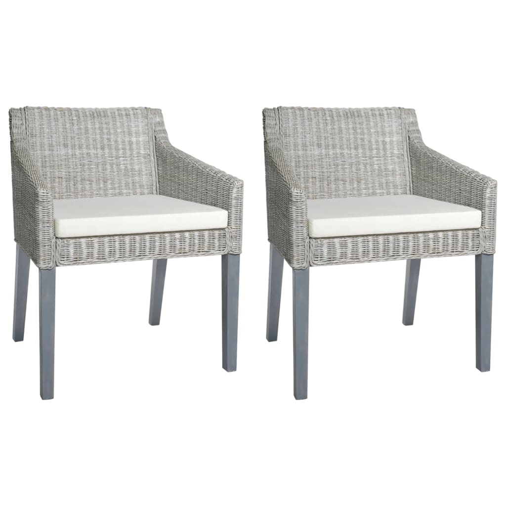 Sedie Da Pranzo Con Cuscini 2 Pz Grigi In Rattan Naturale