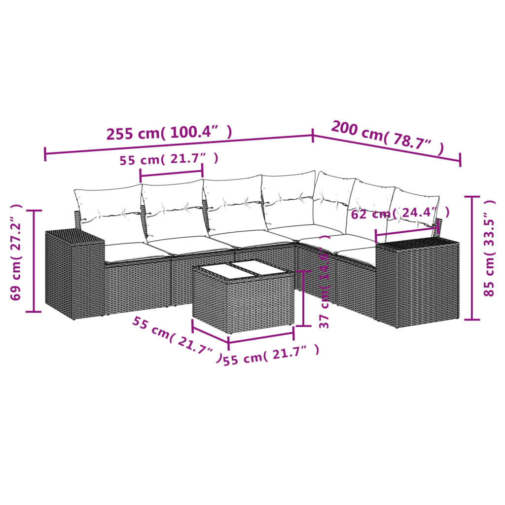Set Divani Da Giardino 7 Pz Con Cuscini Beige In Polyrattan - Image 3