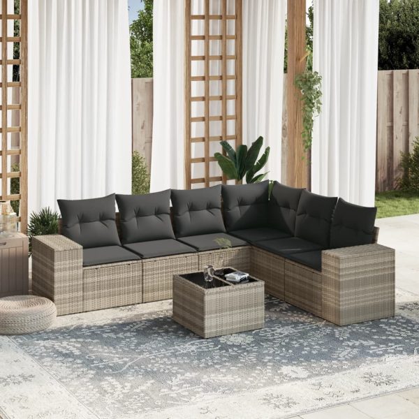 Set Divani Da Giardino 7pz Con Cuscini Grigio Chiaro Polyrattan