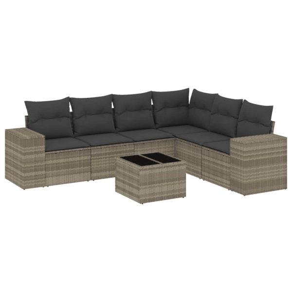 Set Divani Da Giardino 7pz Con Cuscini Grigio Chiaro Polyrattan - Image 2