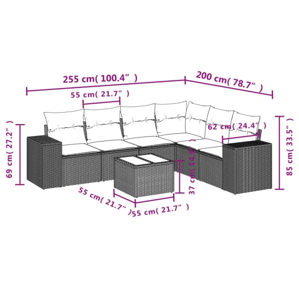 Set Divani Da Giardino 7pz Con Cuscini Grigio Chiaro Polyrattan - Image 3