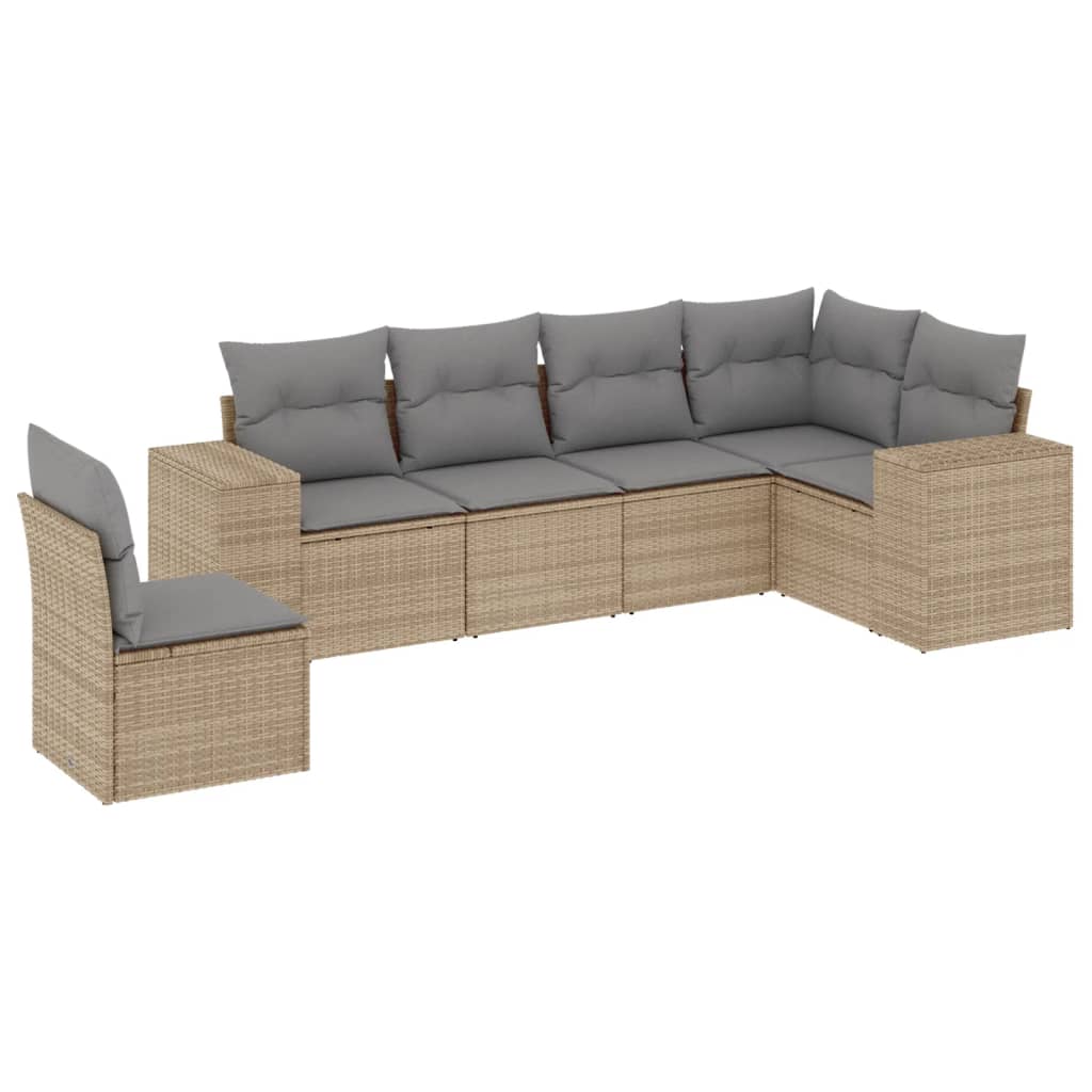 Set Divano Da Giardino 6 Pz Con Cuscini Beige In Polyrattan - Image 2