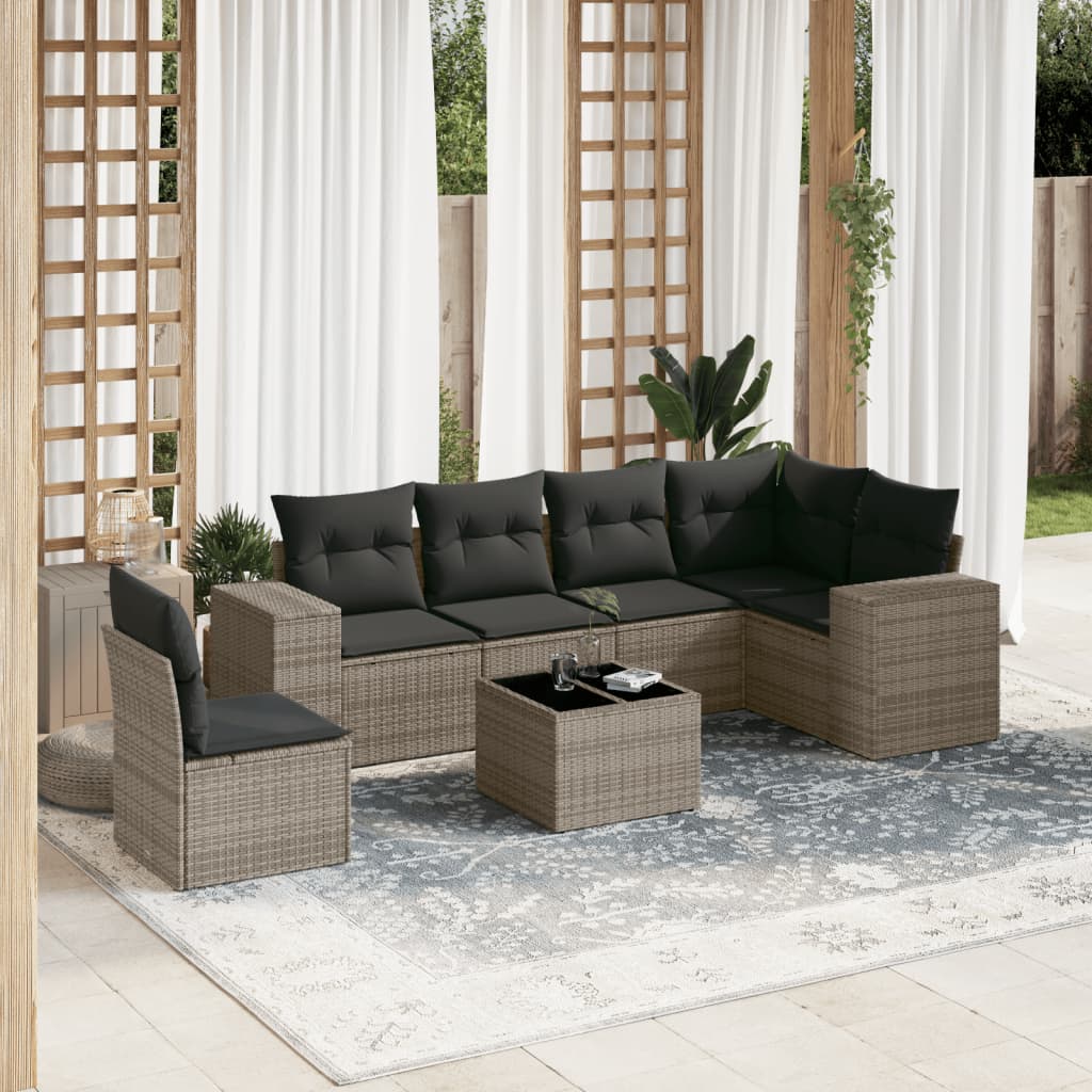 Set Divani Da Giardino 7 Pz Con Cuscini Grigio In Polyrattan