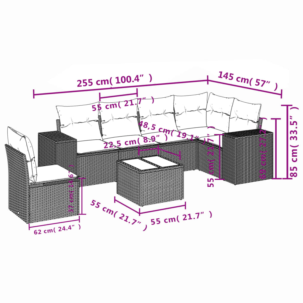 Set Divani Da Giardino 7 Pz Con Cuscini Grigio In Polyrattan - Image 3