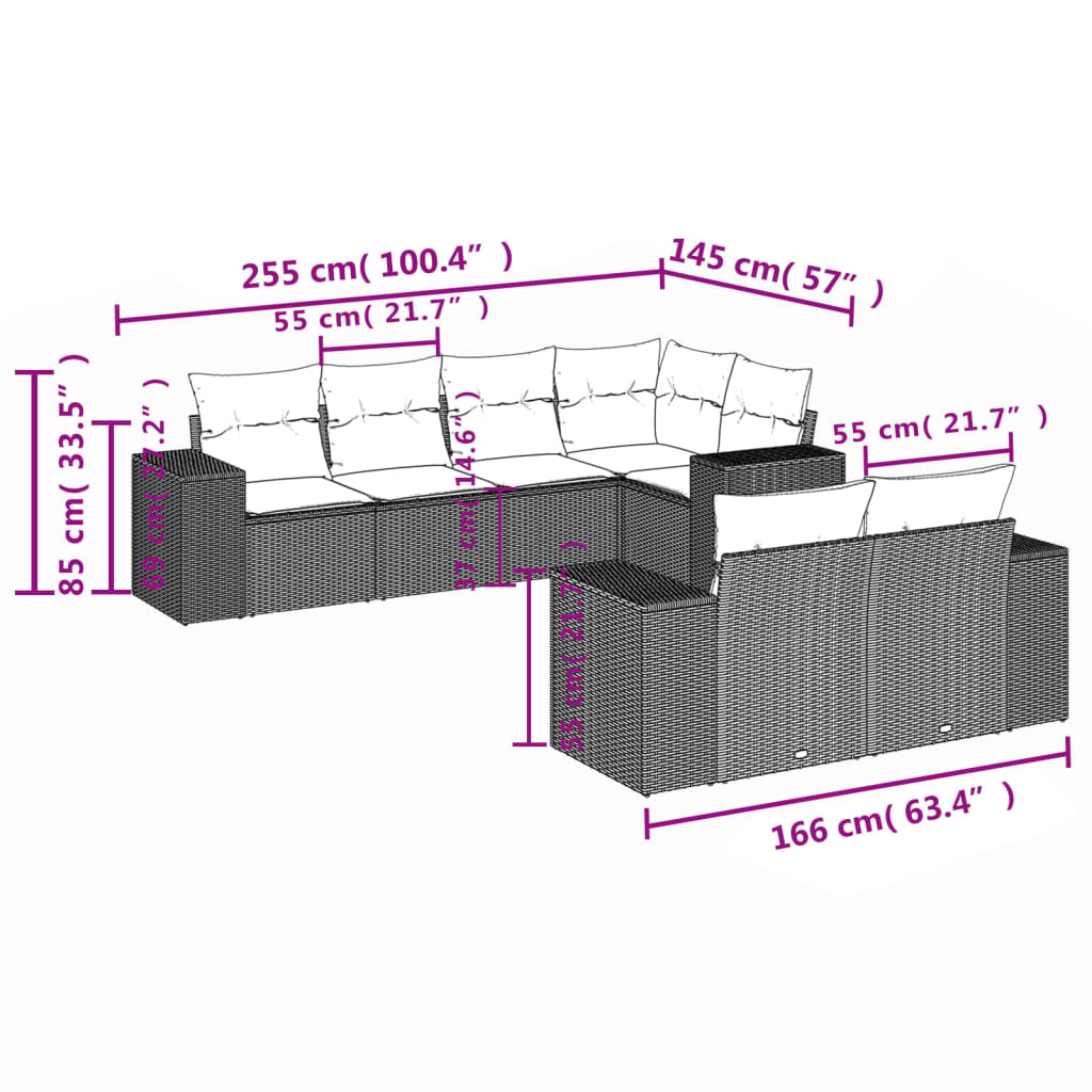 Set Divani Da Giardino 7 Pz Con Cuscini Grigio In Polyrattan - Image 3