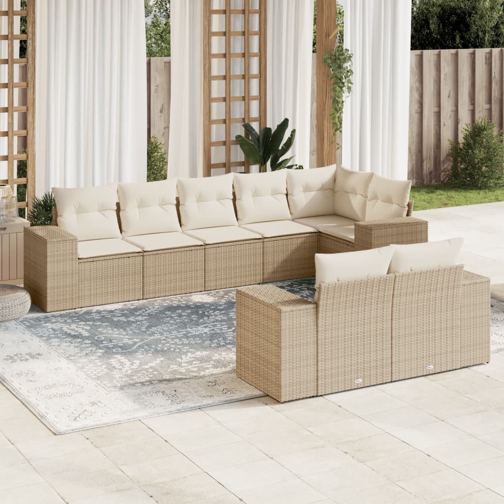 Set Divano Da Giardino 8 Pz Con Cuscini Beige In Polyrattan