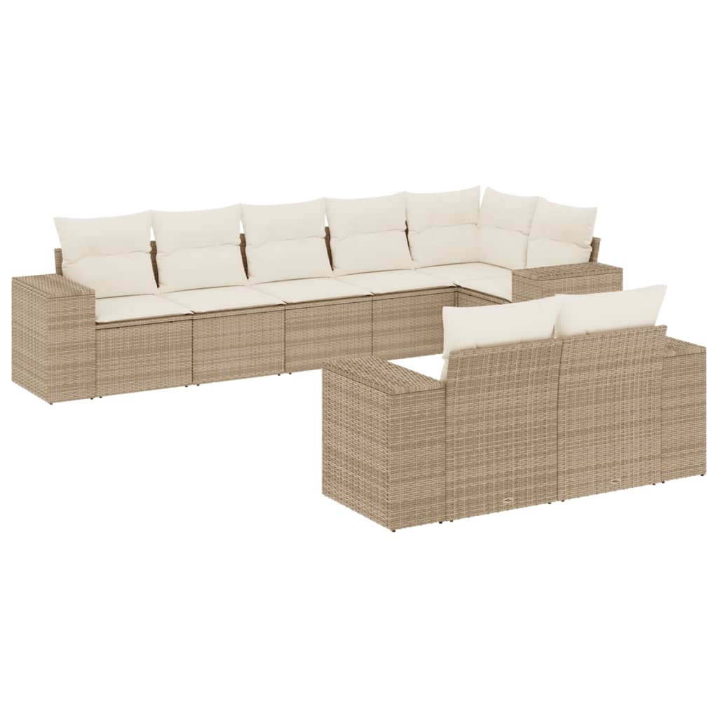 Set Divano Da Giardino 8 Pz Con Cuscini Beige In Polyrattan - Image 2