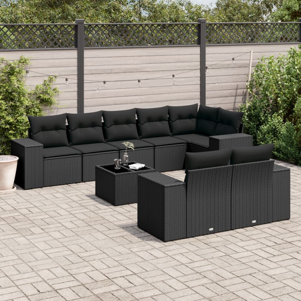 Set Divani Da Giardino 9 Pz Con Cuscini Nero In Polyrattan