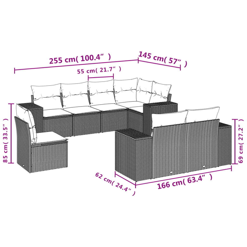 Set Divani Da Giardino Con Cuscini 8 Pz Nero In Polyrattan - Image 3