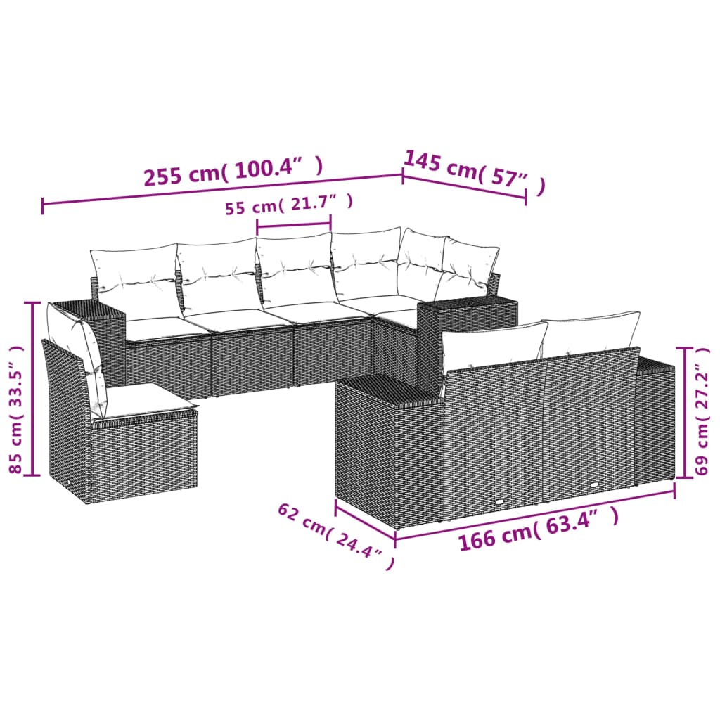 Set Divano Da Giardino 8 Pz Con Cuscini Beige In Polyrattan - Image 3