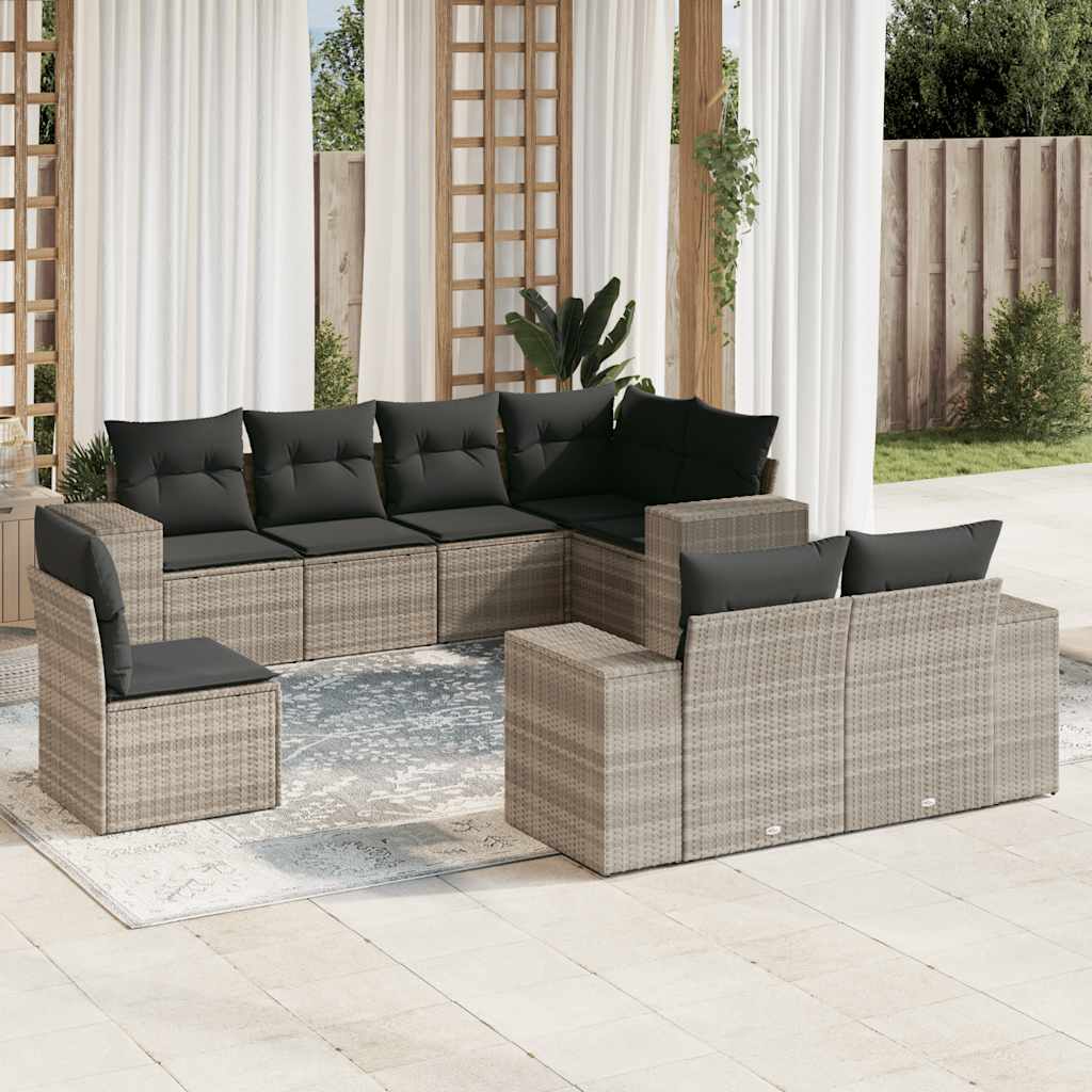 Set Divano Da Giardino 8pz Con Cuscini Grigio Chiaro Polyrattan