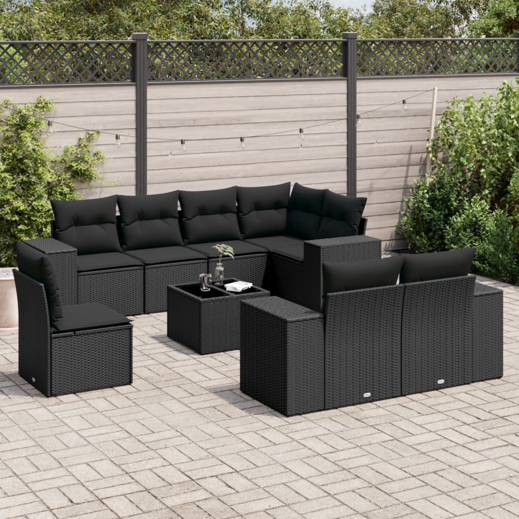 Set Divani Da Giardino 9 Pz Con Cuscini Nero In Polyrattan
