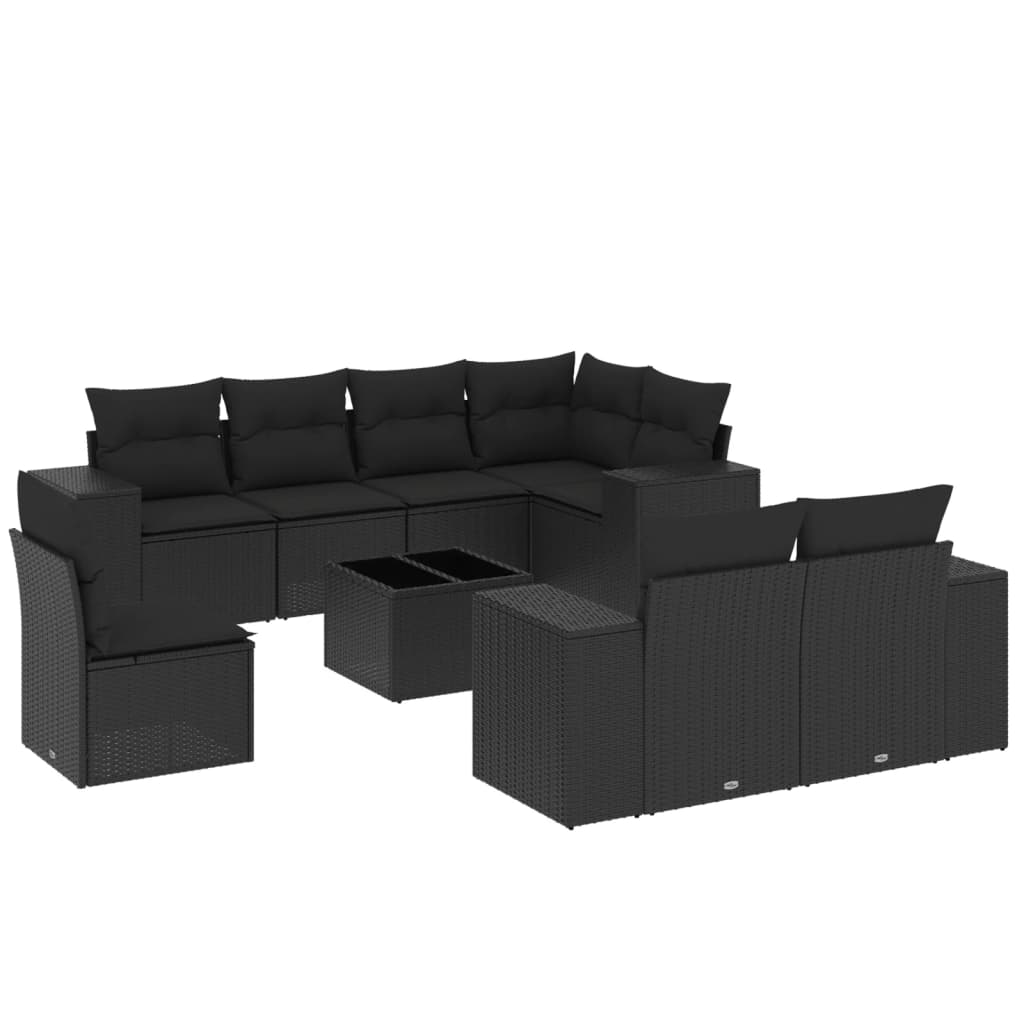 Set Divani Da Giardino 9 Pz Con Cuscini Nero In Polyrattan - Image 2