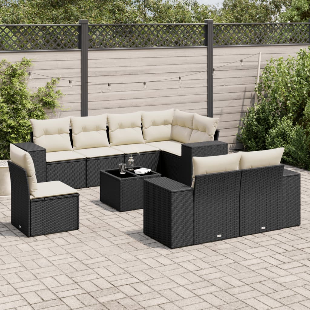 Set Divani Da Giardino 9 Pz Con Cuscini Nero In Polyrattan