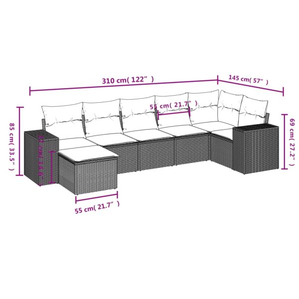 Set Divani Da Giardino Con Cuscini 7pz Nero Polyrattan - Image 3