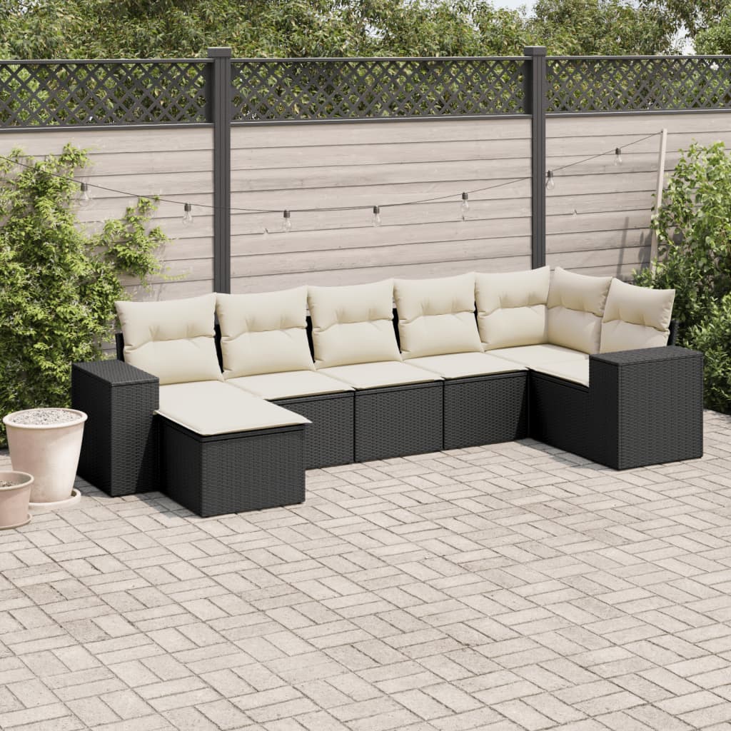 Set Divani Da Giardino Con Cuscini 7pz Nero Polyrattan