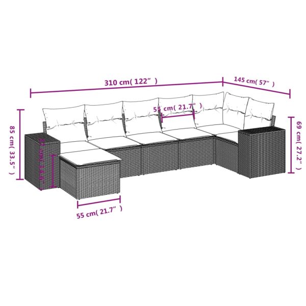 Set Divani Da Giardino 7 Pz Con Cuscini Grigio In Polyrattan - Image 3