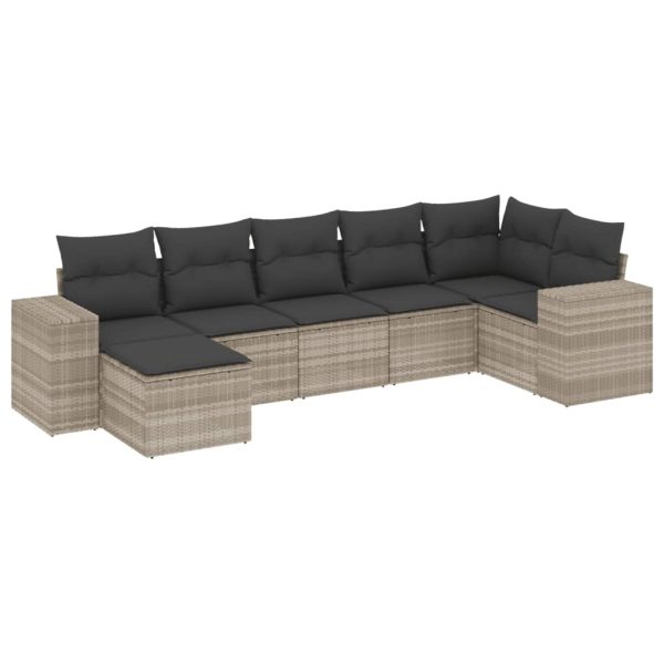 Set Divani Da Giardino 7pz Con Cuscini Grigio Chiaro Polyrattan - Image 2