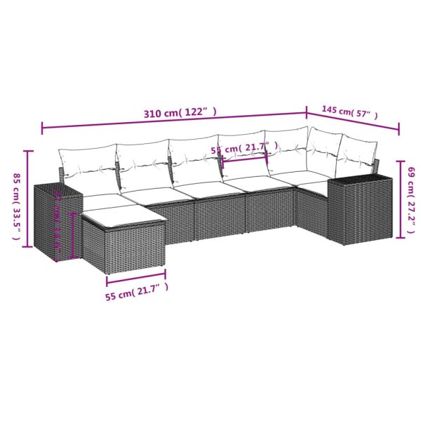 Set Divani Da Giardino 7pz Con Cuscini Grigio Chiaro Polyrattan - Image 3