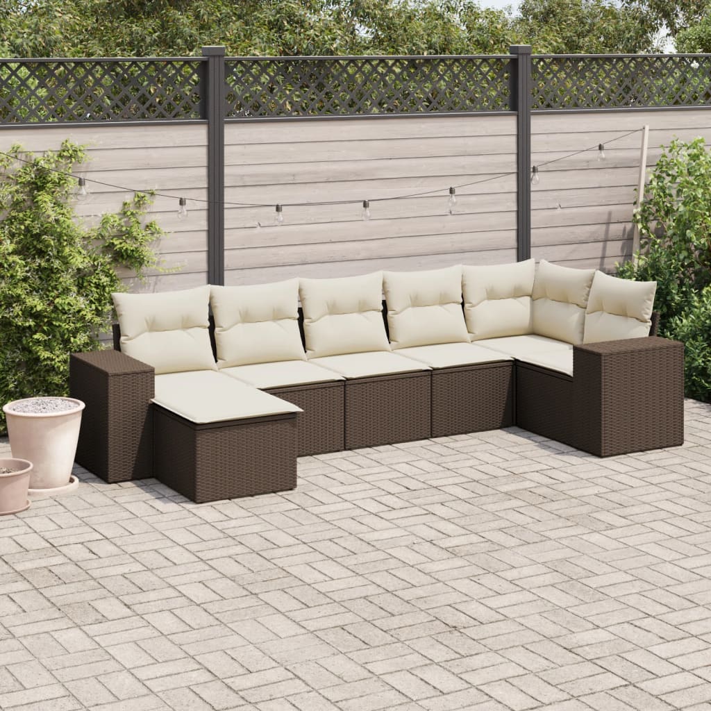 Set Divani Da Giardino 7 Pz Con Cuscini Marrone In Polyrattan