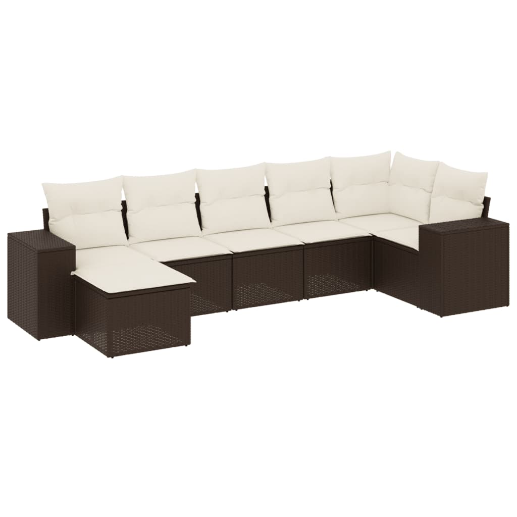 Set Divani Da Giardino 7 Pz Con Cuscini Marrone In Polyrattan - Image 2