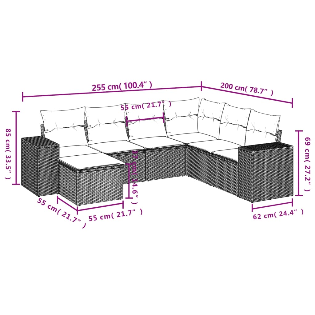 Set Divani Da Giardino Con Cuscini 7pz Nero Polyrattan - Image 3