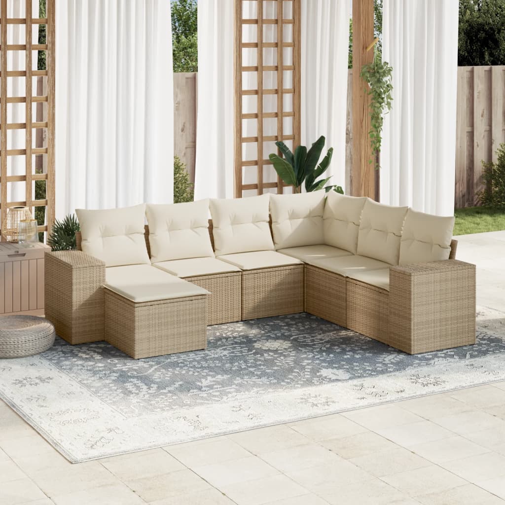 Set Divani Da Giardino 7 Pz Con Cuscini Beige In Polyrattan