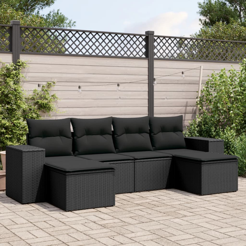 Set Divano Da Giardino 6 Pz Con Cuscini Nero In Polyrattan