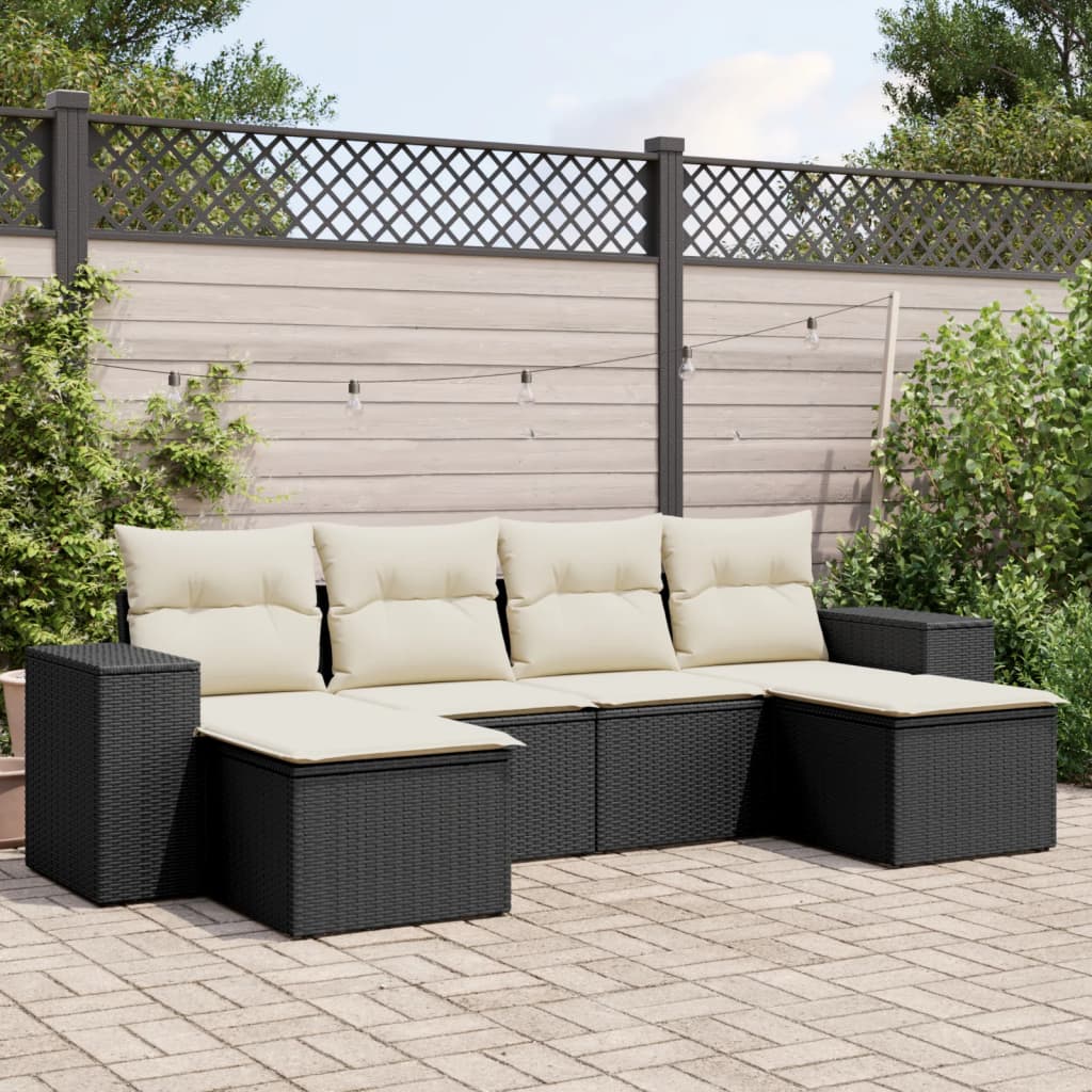 Set Divano Da Giardino 6 Pz Con Cuscini Nero In Polyrattan