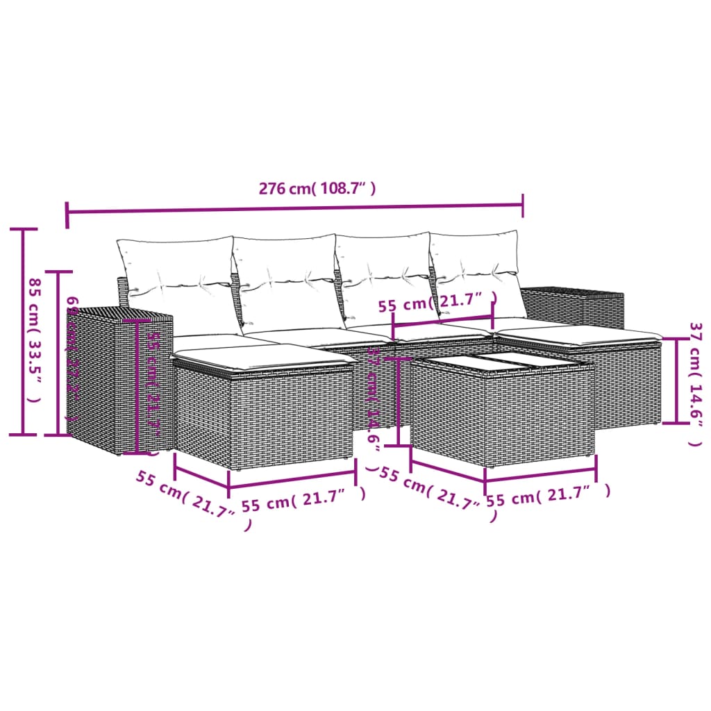 Set Divani Da Giardino 7 Pz Con Cuscini Beige In Polyrattan - Image 3