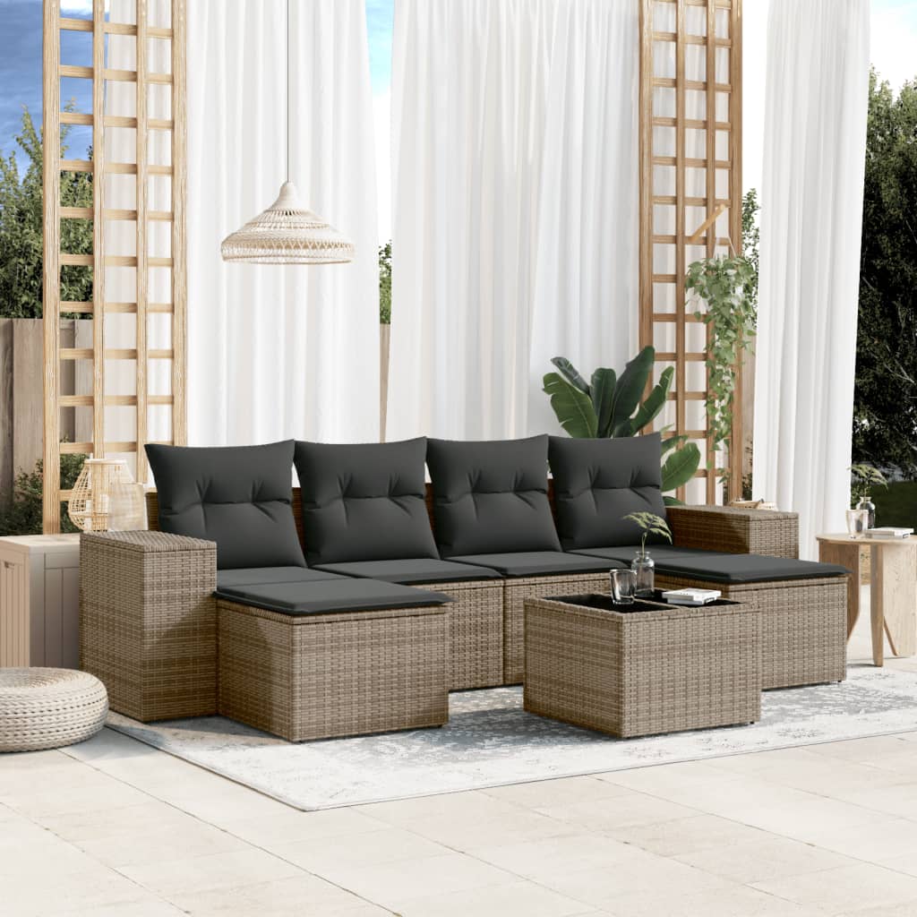 Set Divani Da Giardino 7 Pz Con Cuscini Grigio In Polyrattan