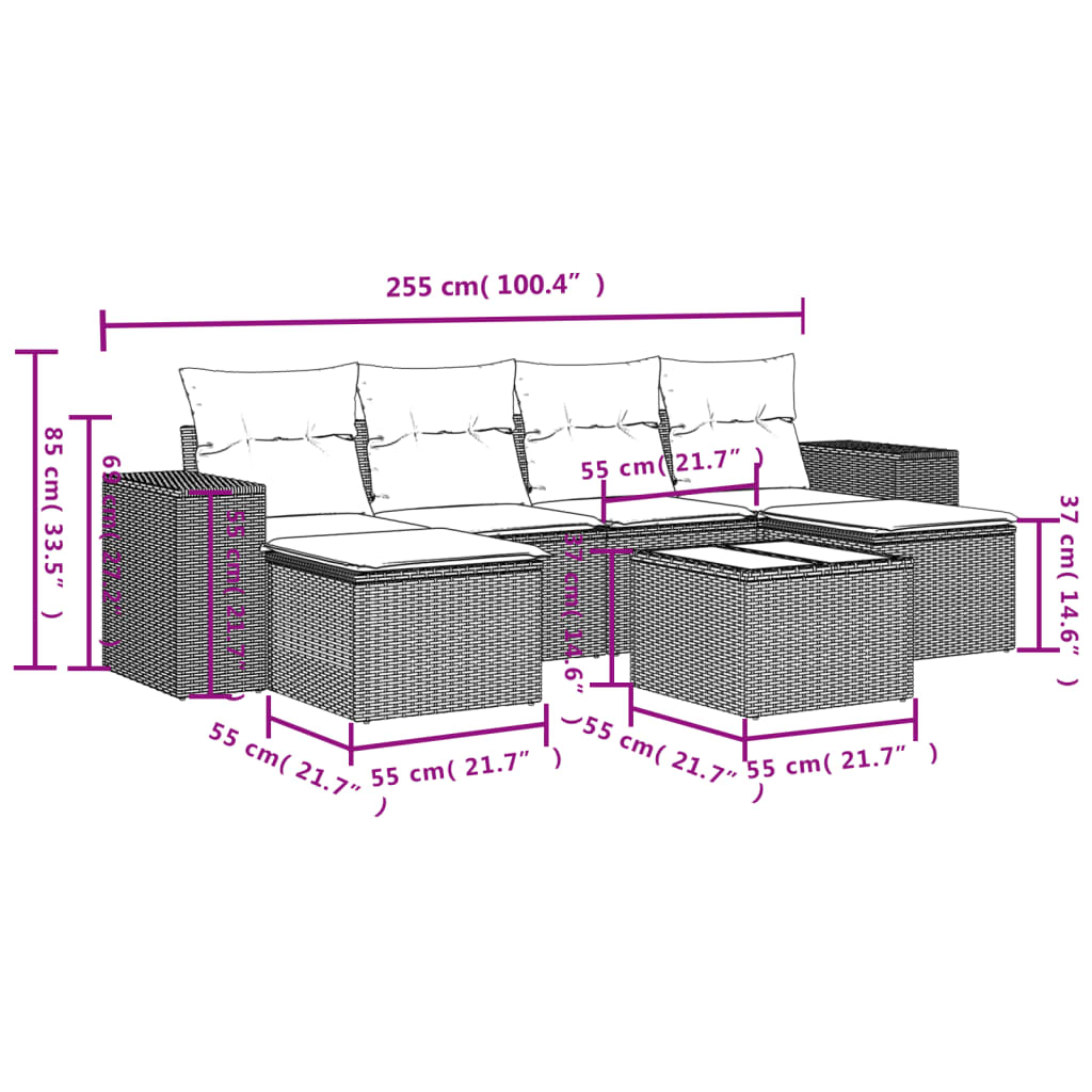 Set Divani Da Giardino 7 Pz Con Cuscini Grigio In Polyrattan - Image 3