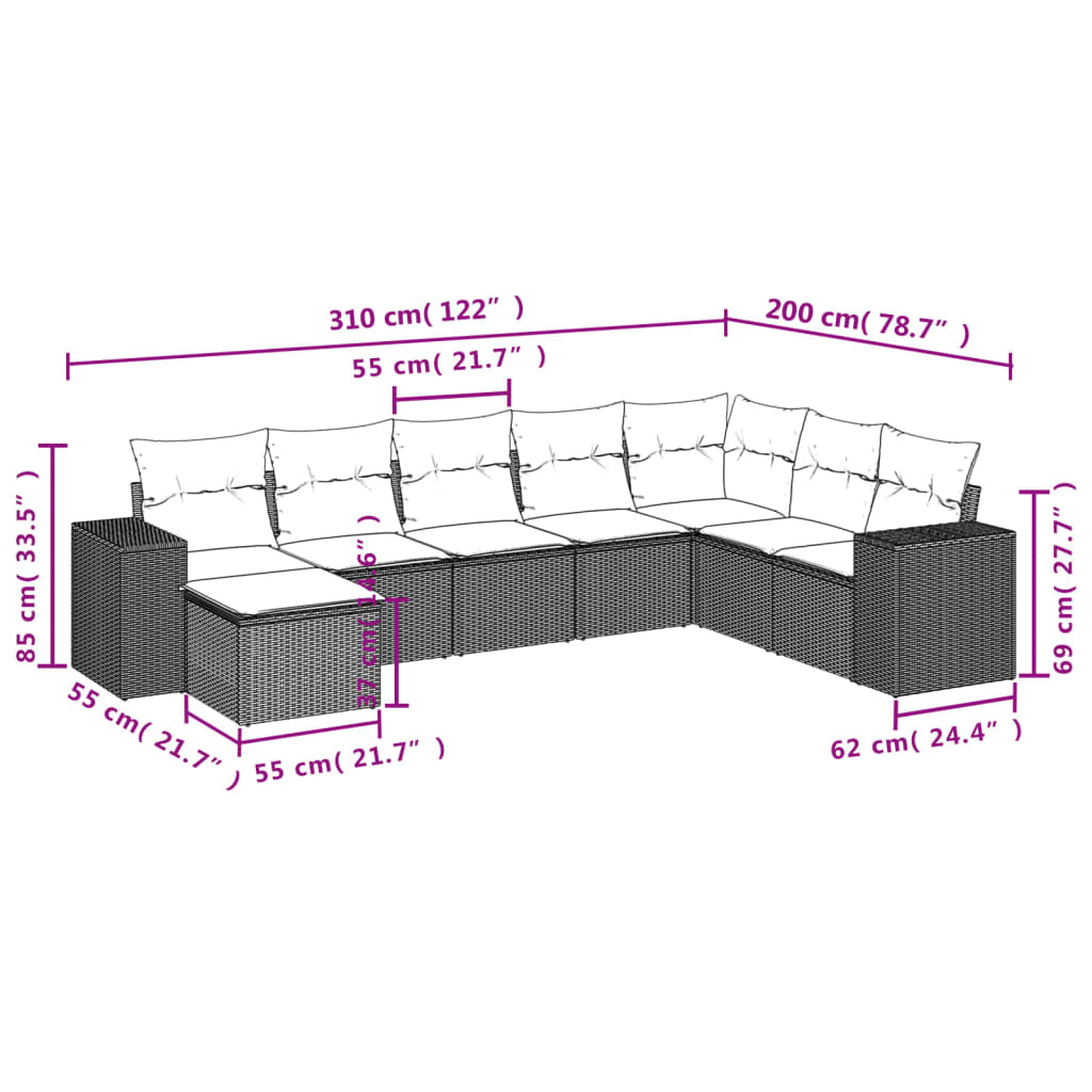 Set Divani Da Giardino Con Cuscini 8 Pz Nero In Polyrattan - Image 3