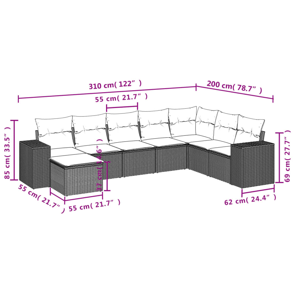 Set Divano Da Giardino 8 Pz Con Cuscini Beige In Polyrattan - Image 3