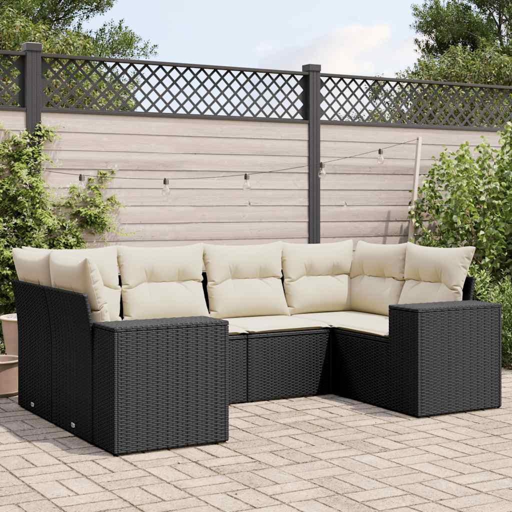 Set Divano Da Giardino 6 Pz Con Cuscini Nero In Polyrattan