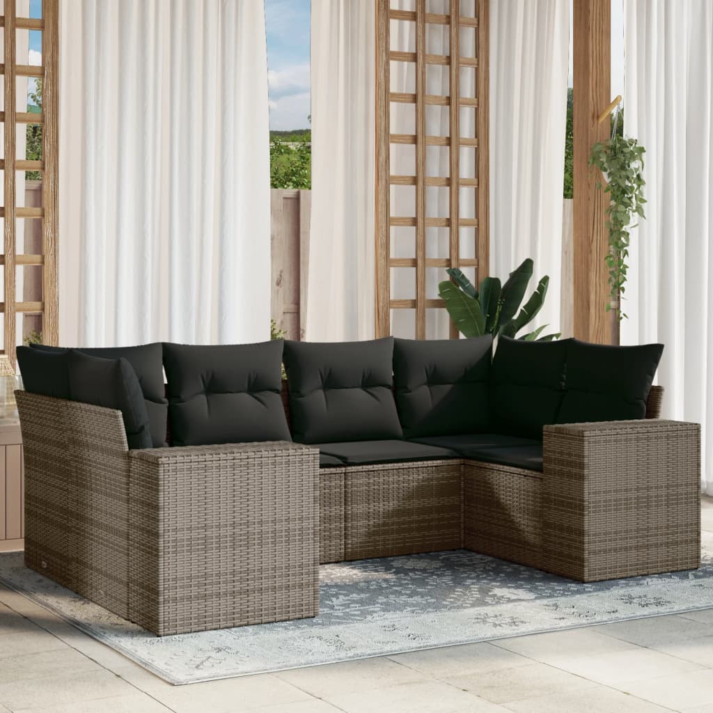 Set Divano Da Giardino 6 Pz Con Cuscini Grigio In Polyrattan
